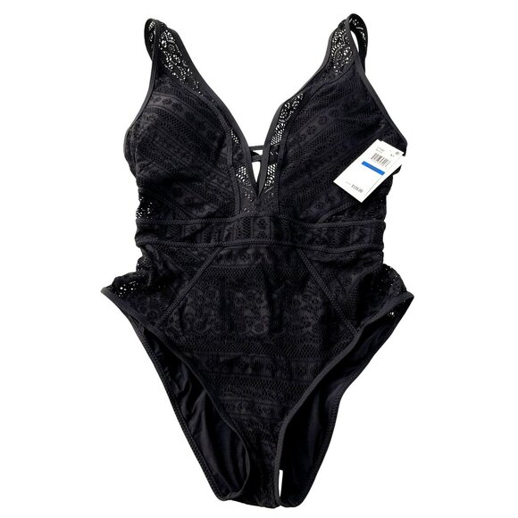 Becca XL $128 Black Crochet One-Piece Swimsuit Bathing Suit NWT - Picture 4 of 12